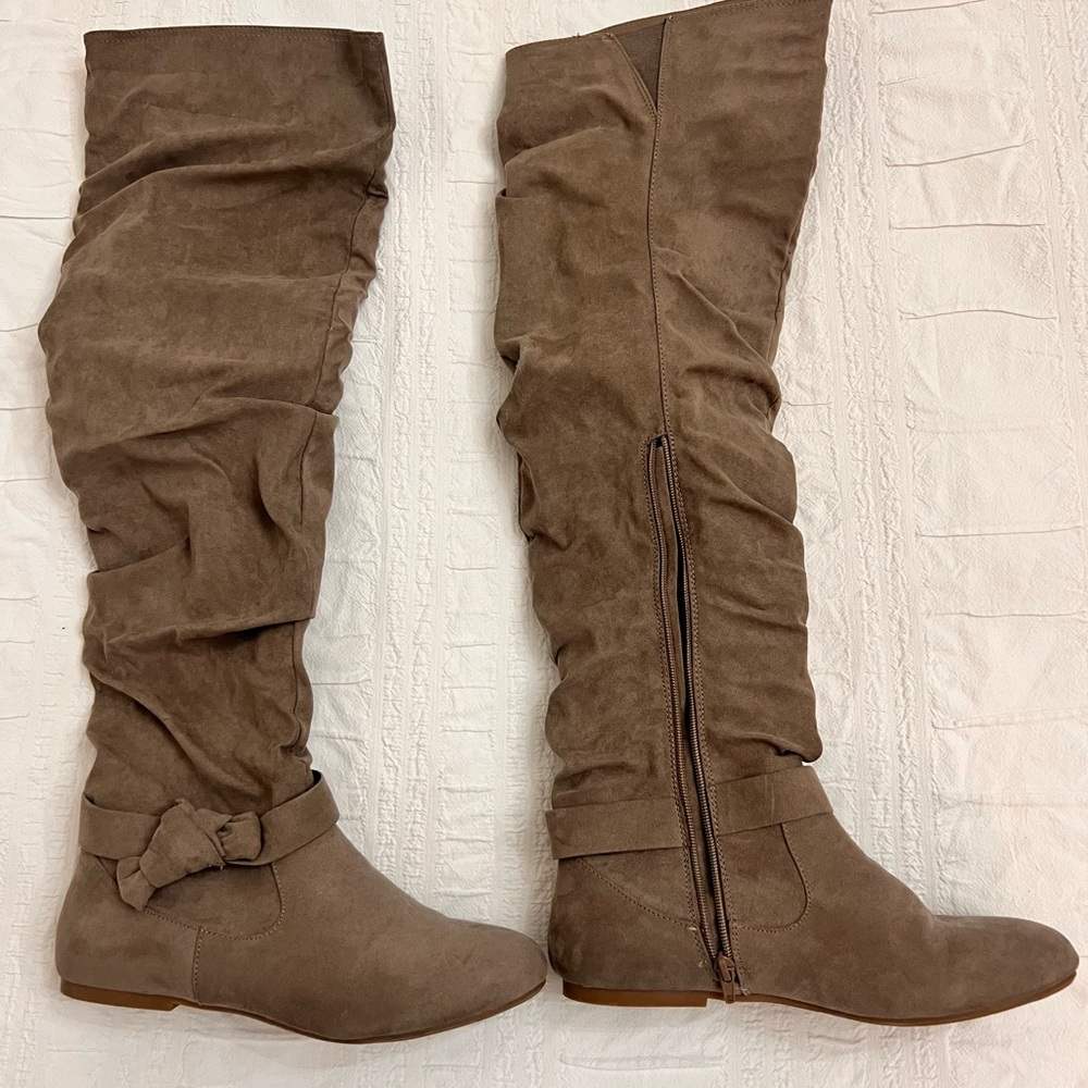 JustFab Taupe Over-the-Knee Slouch Boots